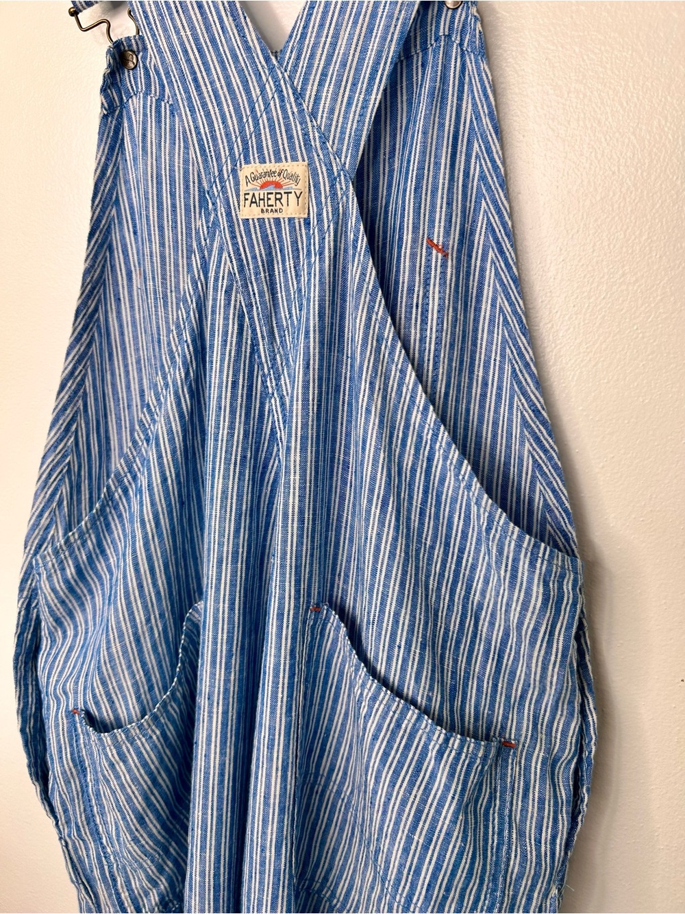 Faherty Blue & White linen railroad stripe Overalls - Picture 10 of 10